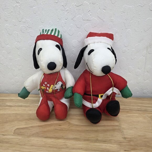 Vintage Snoopy Peanuts Nylon Christmas Plush Set of 2 7in. - Picture 8 of 8